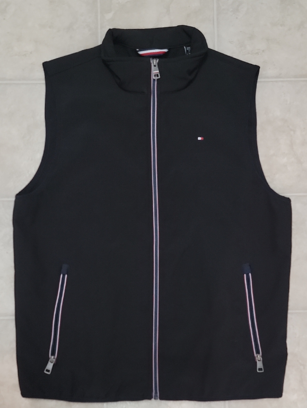 Tommy Hilfiger Black Sleeveless Zip Vest with Red-White-Blue Trim